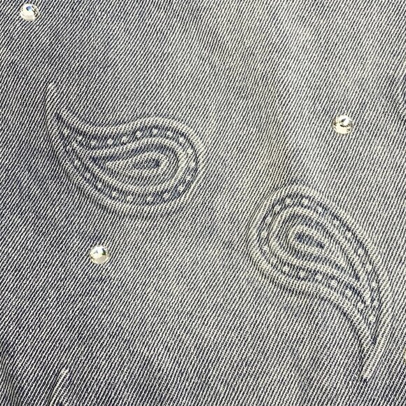 NEW MIXED EMOTION Paisley Denim Short-Sleeve Snap-Down Shirt – Blue – Size M - Picture 4 of 15